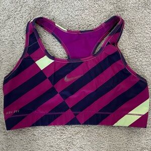 Nike Purple and Navy Striped Sports Bra